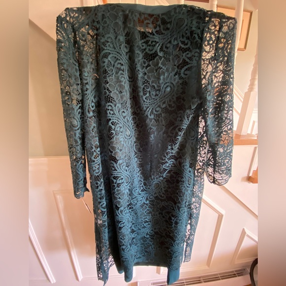 Le Bos Scalloped Floral Lace V-Neck Beaded Trim 2-Piece Jacket Dress - NWT - Picture 5 of 9